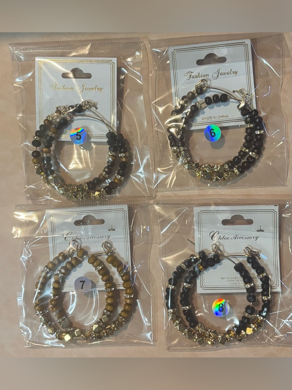 $5ea. - Pick Your Color - Fashion Jewelry Gold and Brown Beaded Hoop Earrings